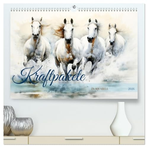 Kraftpakete in Aquarell (hochwertiger Premium Wandkalender 2026 DIN A2 quer), Kunstdruck in Hochglanz: Sie lieben Pferde und Aquarellmalerei? (CALVENDO Tiere)