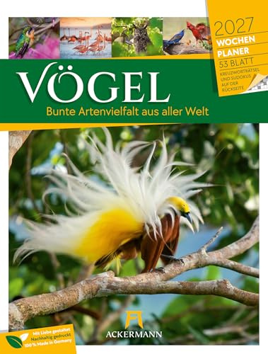 Vögel Wochenplaner Kalender 2027 | Bildstarker Tier-Wochenkalender im Hochformat (25x33 cm) | Mit Kreuzworträtseln, Sudokus & mehr