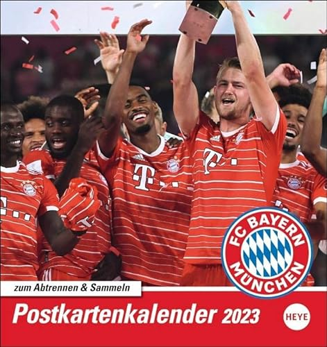 FC Bayern München Postkartenkalender 2023. Monats-Tischkalender zum Aufstellen mit den Stars des FC Bayern. Ein kleiner Fotokalender mit Postkarten zum Versenden an Fußballfans.