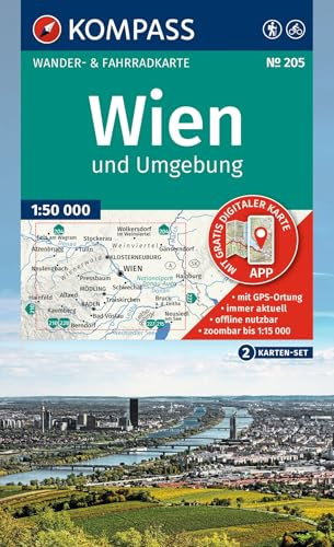 KOMPASS Wanderkarten-Set 205 Wien und Umgebung (2 Karten) 1:50.000: inklusive Karte zur offline Verwendung in der KOMPASS-App. Fahrradfahren.