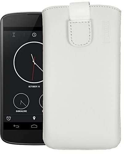 mumbi Echt Ledertasche kompatibel mit LG Google Nexus 4 Hülle Leder Tasche Case Wallet, Weiss