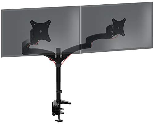 Duronic Monitor Arm Stand DM452 | Double PC Desk Mount | Solid Steel | Height Adjustable | For Two 15-27 LED LCD Screens | VESA 75/100 | 8kg Per Screen | Tilt -90°/-45°, Rotate 360°