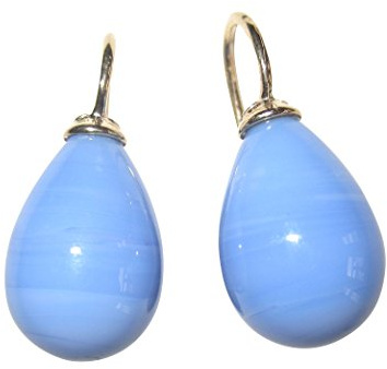 Stilvolle blaue Glas-Ohrringe Ohr-Hänger Tropfen-Ohrringe Bügel aus Sterling-Silber vergoldet Handarbeit Geschenk Party Designer Heide Heinzendorff