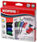 Kores - K-Marker XW2: Bunte Whiteboard Marker mit Keilspitze, trocken abwischbar und nahezu geruchslose Tinte, Schul- und Bürobedarf, Set aus 4 Sortierten Farben + 1 Magnetischen Löschschwamm