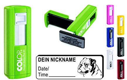 Geocachingstempel Englische Bulldogge - mit persönlichem Namen 37 x 14 mm