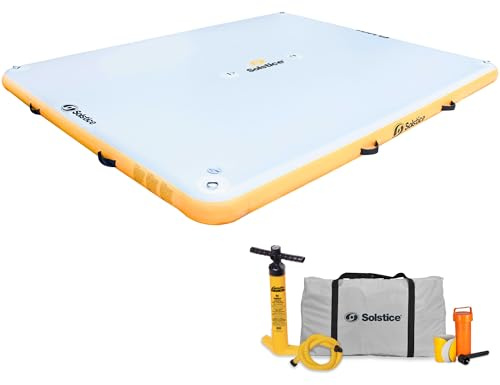 SOLSTICE 8-Person Classic Inflatable Dock, Floating Water Raft Platform, 10ft x 8ft - Outdoor Fun for Lake, River, Swimming Pool & Beach, Includes Pump w/Gauge, Carry Bag & Repair Kit
