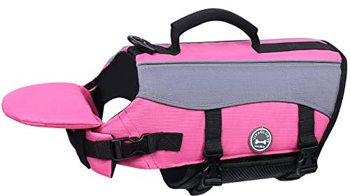 VIVAGLORY Giubbotto di Salvataggio per Cani con Galleggiante Anteriore Rimovibile, Salvagente per Cani con Bordi Riflettenti e Imbottitura Extra per Nuoto e Nautica, Rosa, XS