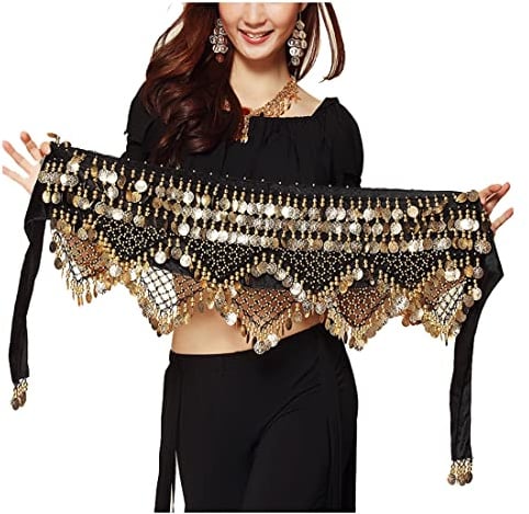 Wuchieal Women's Sweet Bellydance Hip Scarf with Gold Coins Skirts Wrap Noisy