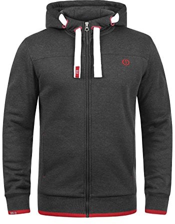 Solid SDBenjaminZip Herren Sweatjacke Kapuzenjacke Hoodie mit Kapuze Reißverschluss Kordelzug Baumwollmischung Regular fit, Größe:L, Farbe:Med Grey (8254)
