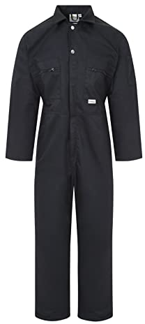 Ladies Zip Front Boilersuit Workwear Boiler Suit Coverall Overall Womens Girls (12 (36 Chest), Black)