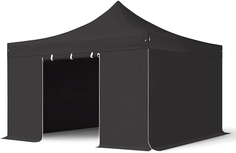 TOOLPORT Faltzelt Faltpavillon Professional 4x4 m mit 4 Seitenteilen (ohne Fenster) - ALU Pavillon Partyzelt schwarz