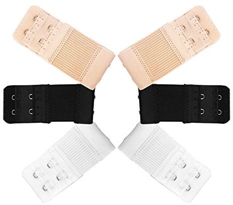Qiuyan 6 x Soft Comfortable Bra Strap Extenders Extensions Elastic Extender Set 2 Hook (White, Black, Beige)
