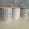 Set of 3 Embossed Ceramic Jars with Bamboo LID Grey Ceramic Storage Jars-Floral