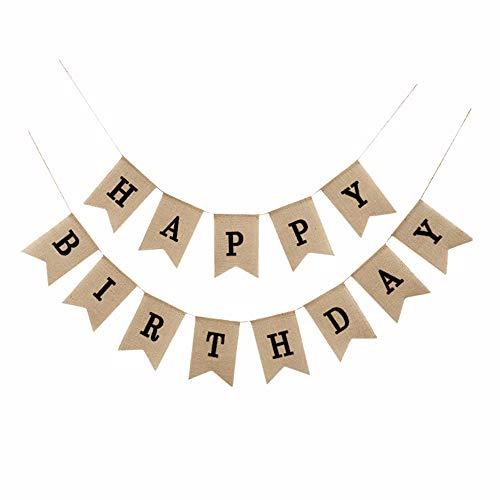 Soleebee Happy Birthday Geburtstag Sackleinen Banner, perfekte DIY Dekoration Dreieck Flagge Wimpelkette für Hochzeit, Babydusche, Geburtstag, Party und Anderen Feiern (Schwarz)