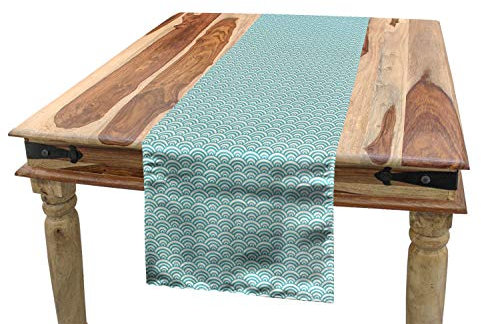 ABAKUHAUS Aqua Tischläufer, Kurvige Linien Bubbles Sea, Esszimmer Küche Rechteckiger Dekorativer Tischläufer, 40 x 180 cm, Himmelblau Weiß