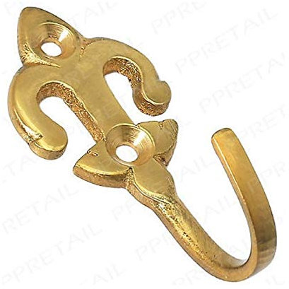 The Home Fusion Company Solid Brass Fleur De LYS Curtain Tie Back Hold Back Hooks x 2 (Pair)