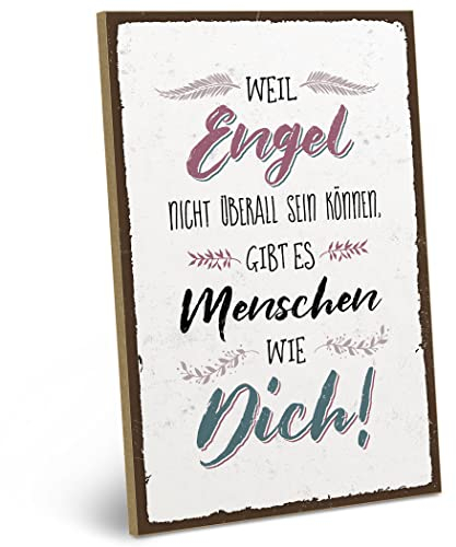 ARTFAVES® Wandbild Holzschild mit Spruch - Weil Engel nicht überall sein können - Türschild Retro Vintage Deko Bild Geschenk - Liebe, Familie, Freundschaft