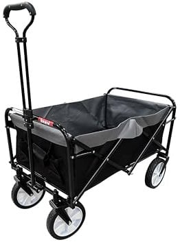 Bollerwagen faltbar Metall Faltwagen klappbar Strandwagen Transportwagen für alle Gelände Strand Urlaub Freozeitpark Familien (Handwagen - schwarz - faltbar - 80kg)