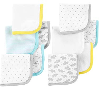 Simple Joys by Carter's Unisex-Baby 10-Pack Washcloth Winter-Zubehör-Set, Mehrfarbig/Elefanten/Punkte/Wolken, Einheitsgröße (10er Pack)