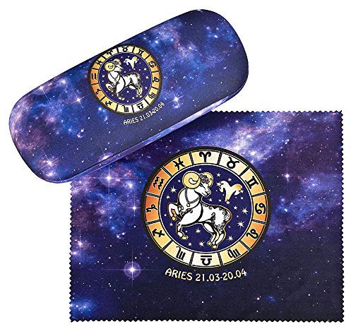 VON LILIENFELD Brillenetui Sternzeichen Widder Motiv Etui Brille Mikrofaser Brillenputztuch Brillenbox Stabiles Hardcase Set mit Stoff bezogen