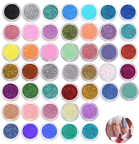 Jurxy 45 Boxen Nagel Puder Chrom Pulver Set Meerjungfrau Glitter Kosmetik Nägel Art Dekorative Glitzer für Gesicht Körper Slime Party Halloween Weihnachten Kunsthandwerk Schminke Set Kinderschminke