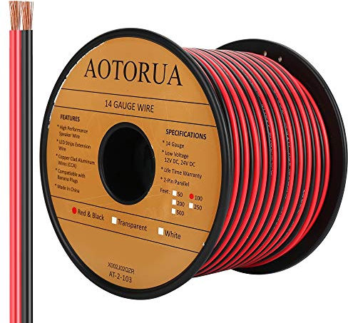 Câble électrique AOTORUA de calibre 14/2, rouge et noir, 2 conducteurs de 2 couleurs, avec fermeture parallèle flexible, câble d'extension 12 V/24 V CC pour éclairage LED