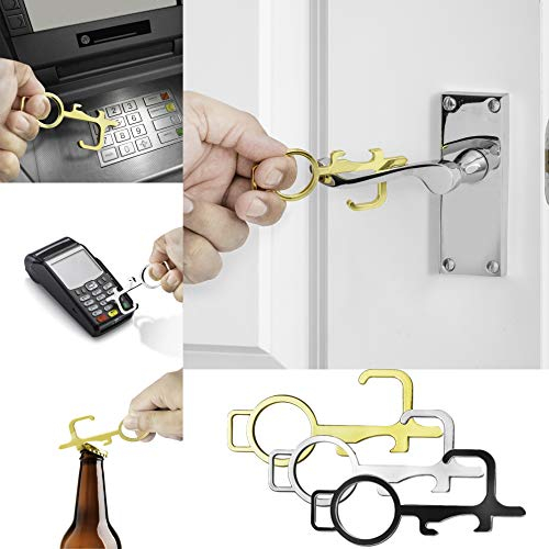 Copper Contactless Door and Bottle Opener, Easy to Carry EDC, Key Tool for Outdoor Public Door Handle Touchscreen Button ATM Machine Bottle, No-Touch Keep Hands Clean (Black)