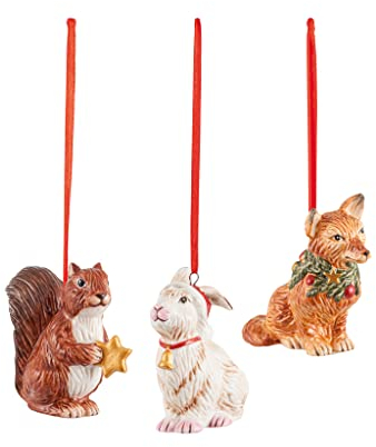 Villeroy und Boch - Nostalgic Ornaments Ornamente Waldtiere, 3tlg., putziges Dekoranhänger-Set aus Hartporzellan für den Christbaum, bunt, 6 x 7 cm