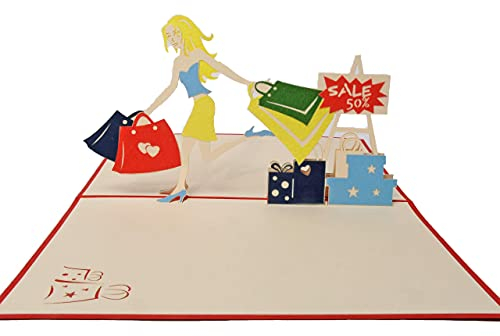 Favour Pop Up® - 3D Grusskarte - Shopping Girl. Die perfekte Glückwunschkarte zum Geburtstag, Urlaub, Jubiläum auch für Gutschein oder Geldgeschenk. TF051
