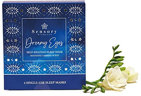 Sensory Retreats Dreamy Eyes Self Heating Eye Mask - Pack of 5 Single-Use Masks, Jasmine Scented Heated Eye Mask, Soothing Disposable Sleep Masks with Heat - Ideal Warming Eye-mask for Travel