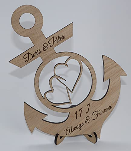 Hochzeitsgeschenk Brautpaar Geschenk Goldene Silberne Hochzeit Wunschtext Shabby Chic Anker Maritim Personalisiert Deko ca 27 x 19 cm (Eiche)