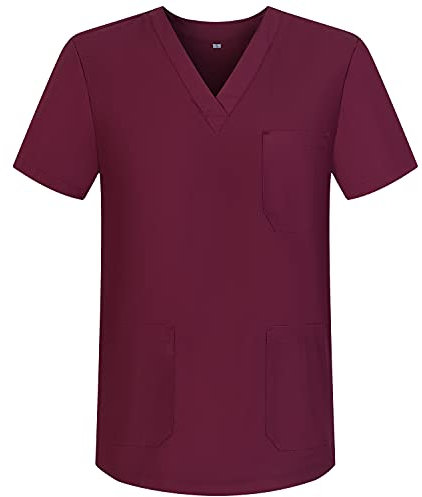 MISEMIYA - Medizinische Uniformen Unisex Top Krankenschwester Krankenhaus Berufskleidung BZ-6801 - Large, Granat 68