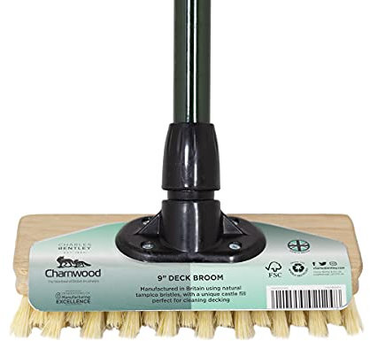 Charles Bentley Charnwood 9 Deck Broom for Garden & Outdoor Maintenance Premium Brushware Green FSC Wood