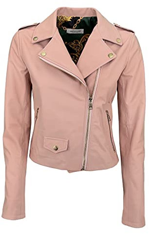 JOPHY & CO. Giacca Corta Donna Vera Pelle Moto Vintage con Tasche e Cerniere (cod. 207939 & 207968) (Rosa (cod. 188468), L)