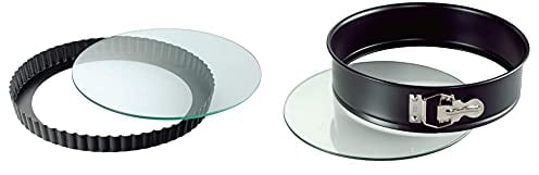 Kaiser Inspiration Tarteform mit Hebeboden Glas 28 cm, Quicheform antihaftbeschichtet& Inspiration Springform Glasboden 28 cm rund, Hebeboden, schnittfest, auslaufsicher, antihaftbeschichtet