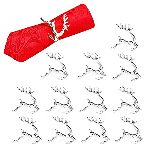 Anloo Hirsch Serviettenringe von 12 Stück, Silber Serviettenringe für Dinner Party Urlaub Hochzeit Thanksgiving Weihnachten Neujahr