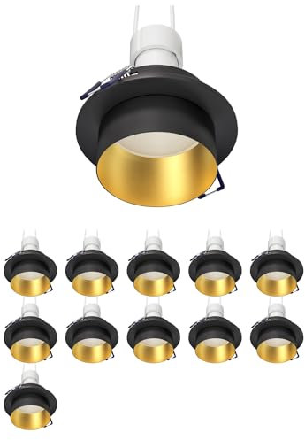 ledscom.de 12 Stück Deckeneinbaurahmen KRON, rund, schwarz/gold matt, inkl. GU10 LED 450lm, warmweiß