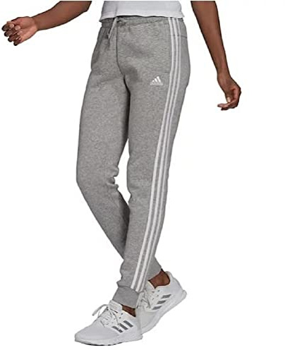 adidas Women's Essentials 3-Stripes French Terry Cuffed Pants, Medium Grey Heather/White, M