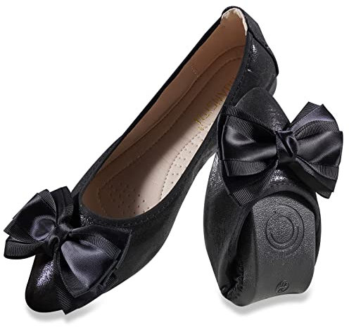 MACHSWON Womens Ballet Flats Sparkly Comfortable Casual Pointed Toe Bow-Knot Slip on Wedding Ballerina Dressy Flats Shoes Women(Black05, Size 8)