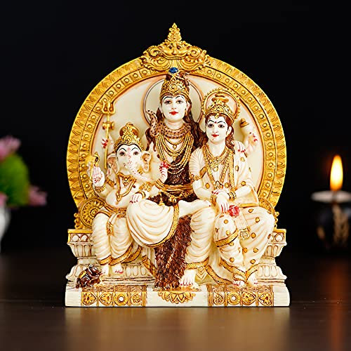 Shiva-Familie – Shiva, Parvati und Ganesh Murti Statue Skulptur Shiv Parivaar Sammlerstück Hindu-Gott Idole Marmorstaub, 20,3 cm