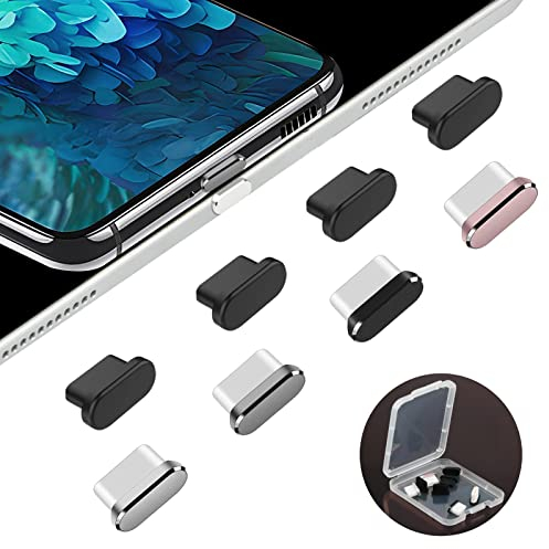 AUZOSL 8 Stücke USB C Staubschutz 4 Aluminium + 4 Silikon Type C Schutzkappe Kompatibel mit iPhone 15 16 Samsung Galaxy S23 Xiaomi Note 11 Pro OnePlus Huawei Mate 60 Schwarz Silber Grau Roségold