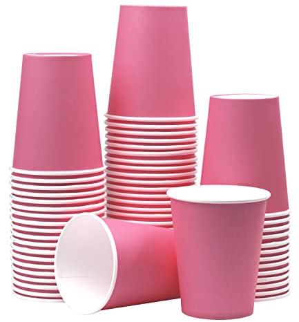 Yuxitia Lot de 60 gobelets jetables en carton rose pour fête de mariage, pique-nique, barbecue, voyage et événement, 236,8 g (rose)