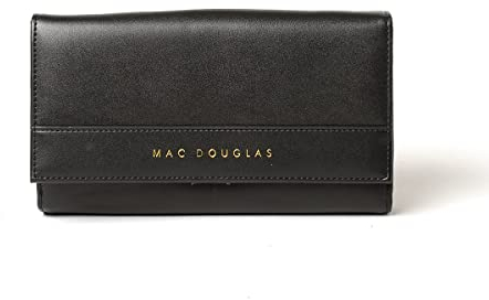 Mac Douglas - Portefeuille Compagnon en Effet Cuir Lisse Noir - Le Gondole de la Collection Meryl - Taille U : 20 x 13 x 2,5 cm – Pratique avec Ses Nombreuses Fentes à Cartes et Poches Multifonctions