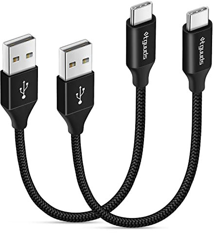 etguuds [2-Pack 0.15M] Extra Short USB C Cable, USB A to USB C Charger Cable 3.1A Fast Charging USB Type C Lead Braided for Samsung Galaxy S21 S20 S10 S9 S8 Plus S10E Note 10 (Black)
