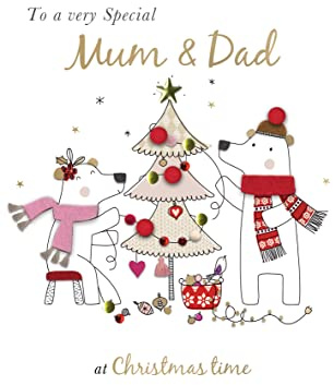 Special Mum & Dad Xmas Tree Embellished Christmas Card Felt-Tastic Xmas Cards XFTS036