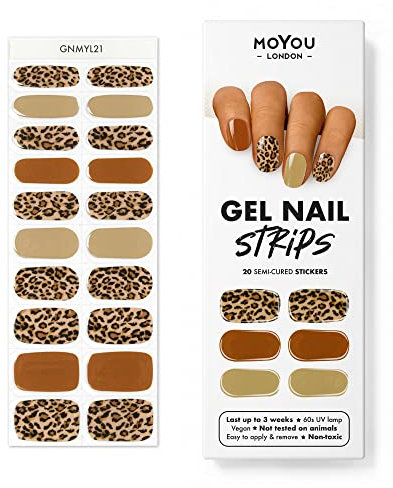 MOYOU LONDON Halbgehärtete UV Gel Strips - 20 Stück - Gel-Nagelfolien UV Härtend für Maniküre in Salonqualität - Born To Be Wild
