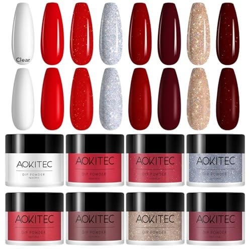 Aokitec 8 Colors Dip Powder Kit, Nail Dipping Powder French Powder Pro Collection System Nail Art Starter Manicure Salon DIY at Home, Odor-Free&Long-Lasting, No Needed Nail Lamp Curing