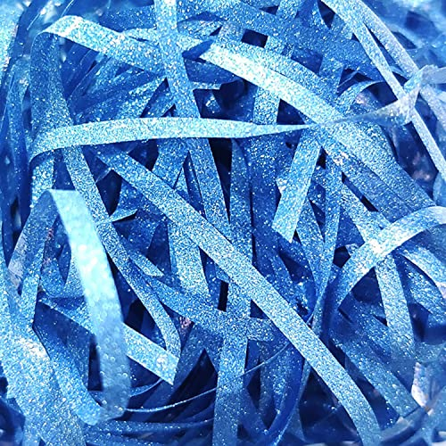 JINZOFLY Glitzer Bastgras, 50 Gramm Glänzend PP Bast geschreddert für Geschenkkörbe Geschenkbox Füllstoff Konfetti Bast Papier für Osterkorb Geschenkverpackung Füllung (Blau)