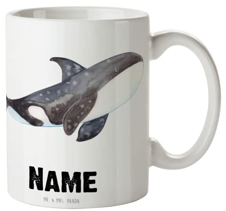 Mr. & Mrs. Panda personalisierbare tasse Orca - Personalisierte Geschenke, Kaffeetasse personalisiert, Orcas, Startup, Wal, Motivation, Büro, Arbeit, Trinkbecher mit Namen, personalisierbar
