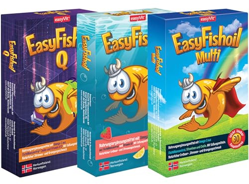 EasyFishoil Omega 3 Kinder Jelly – Fischöl mit DHA & EPA – 30 Stück | Leicht zu kauen & zuckerfrei, Mit Vitaminen, Cholin & Folsäure, Aus Norwegen, Alu-Alu-Blister, Halal-zertifiziert